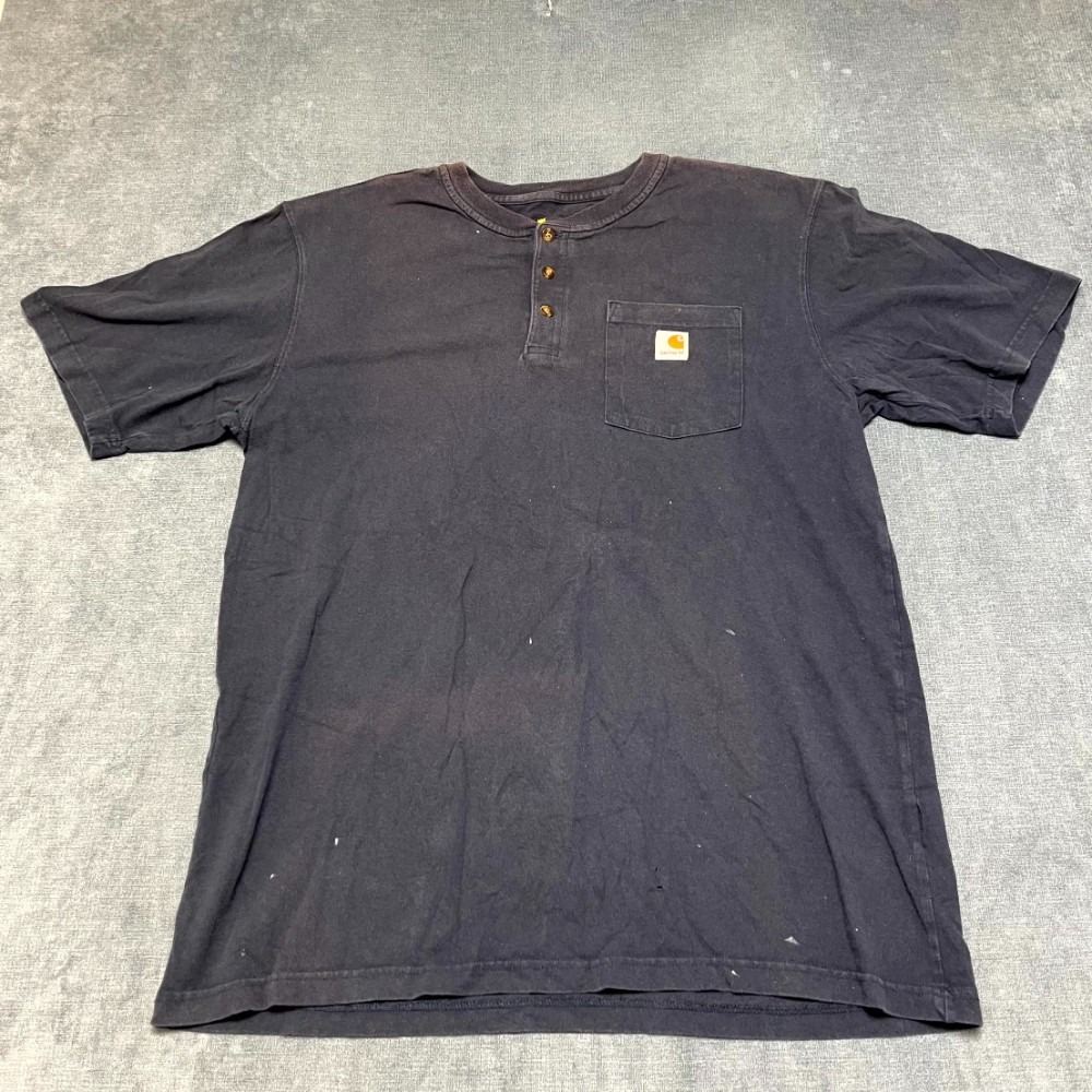 Carhartt T Shirt Mens L Tall Black Dark Wash Henley Neck Original Fit Workwear